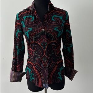 ROBERT GRAHAM PAISLEY COTTON VELOUR RIB SHIRT SZ XS